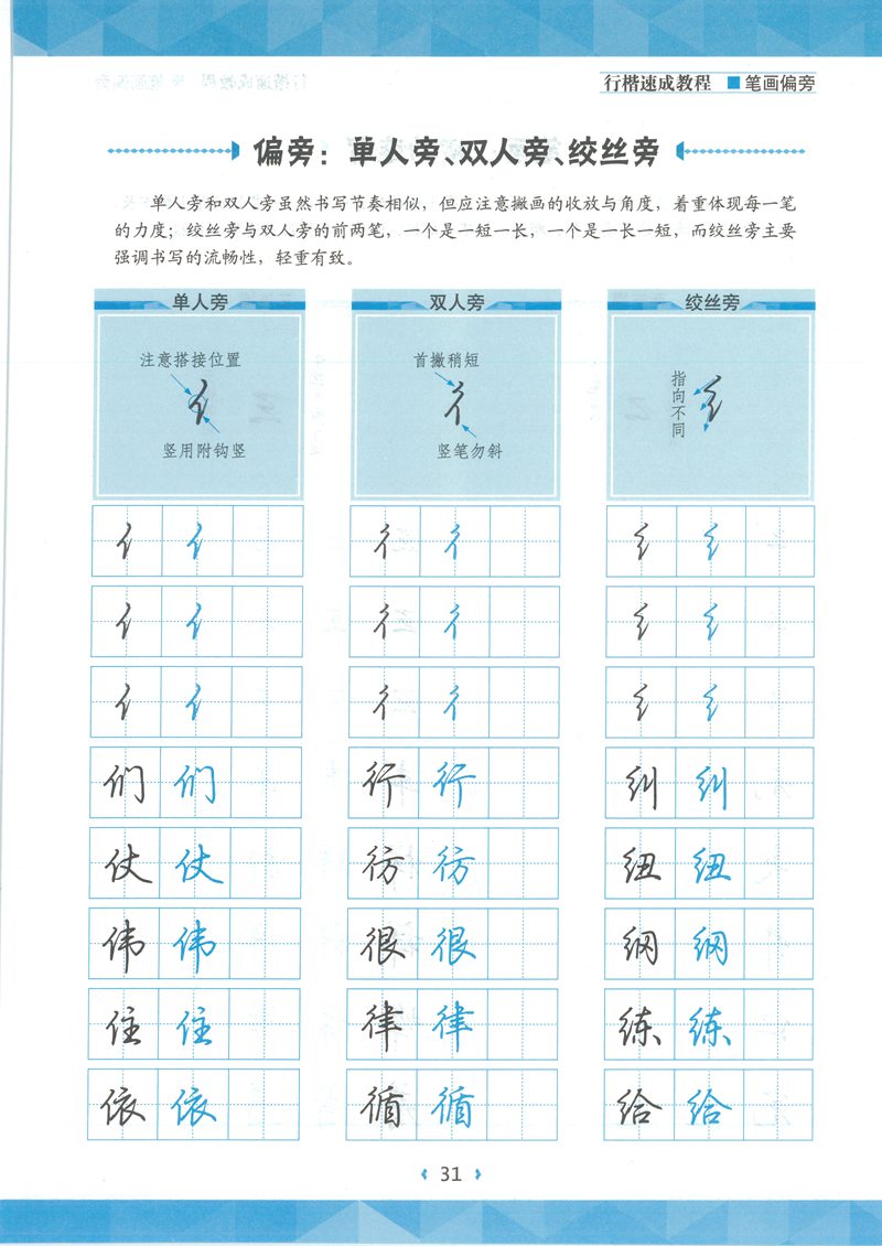 荆宵鹏行楷速成教程字帖-笔画偏旁