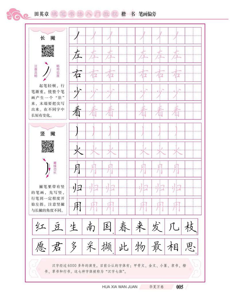 田英章硬笔书法入门教程 楷书偏旁字帖